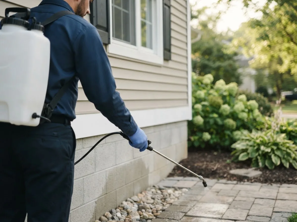 Pest control technician inspecting a home in Larned, KS